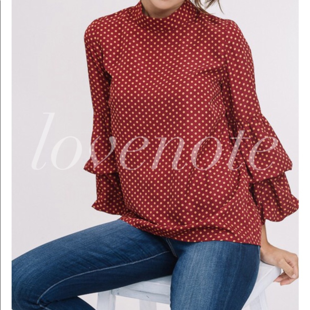 Maple Polka Dot Tiered Puff Ruffle Sleeve Blouse - Picture 4 of 8